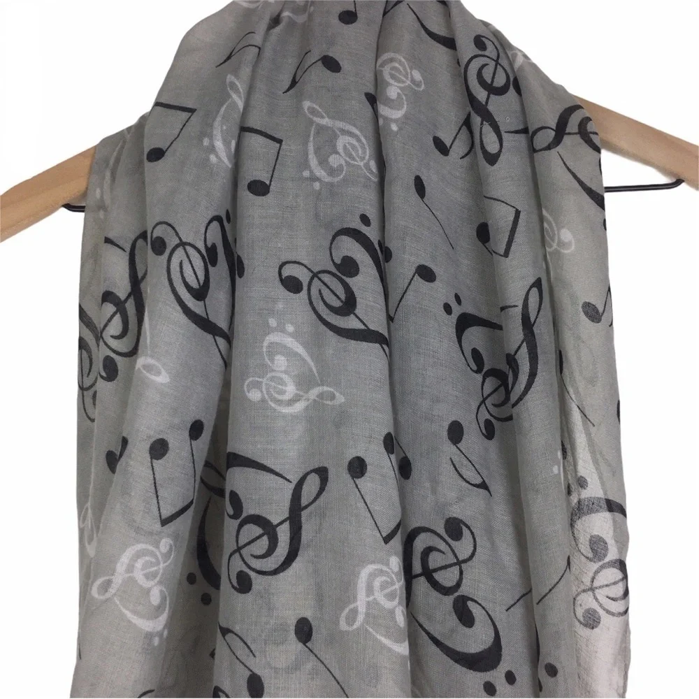 TORRID Scarf Music Notes Sheer & Knit Chunky Grey Infinity Warm Cozy Lot of 2